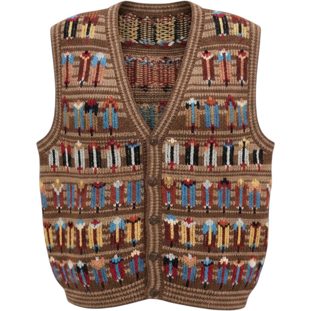 PERUVIAN CONNECTION Alpaca Wool Sweater Vest Mens XL Multicolor Grandpacore